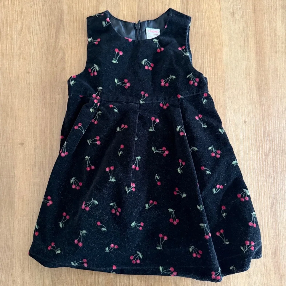 Gymboree Vintage 2002 Black Velvet Cherry Embroidered Dress Toddler 12-18 Months